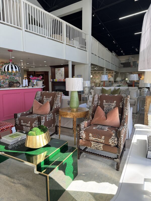 Set of (2) neil Wing Club Chairs | Tigre fabric with brass nail heads - Image 5