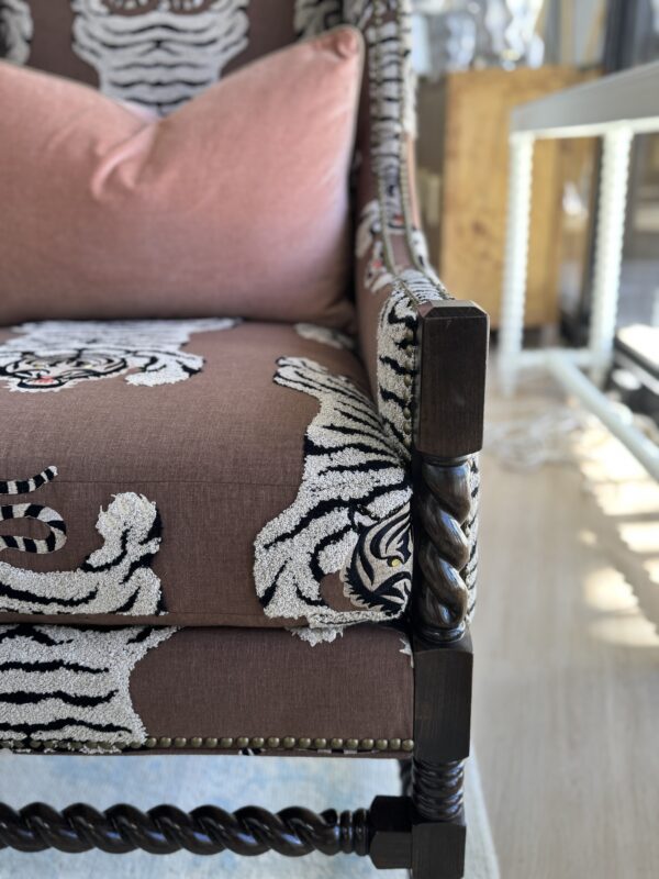 Set of (2) neil Wing Club Chairs | Tigre fabric with brass nail heads - Image 7