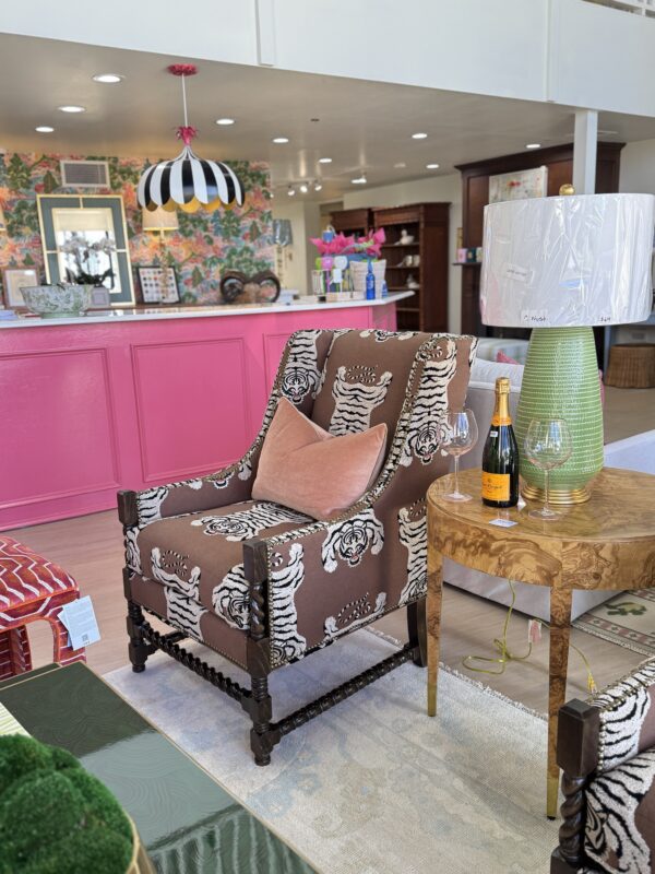 Set of (2) neil Wing Club Chairs | Tigre fabric with brass nail heads - Image 9