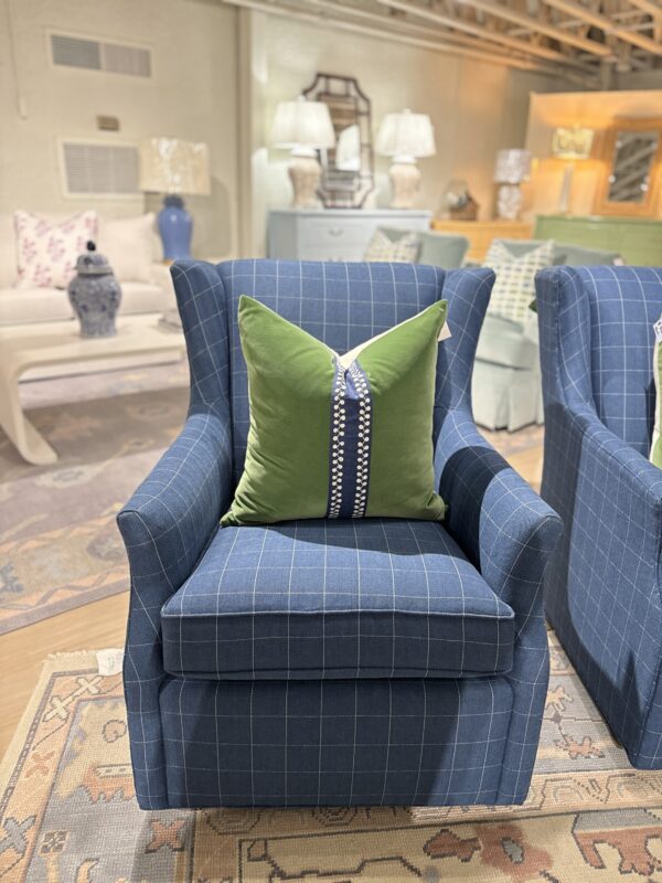 Set of (2) CR Laine Holly Swivel Glider Chairs | blue plaid fabric - Image 2