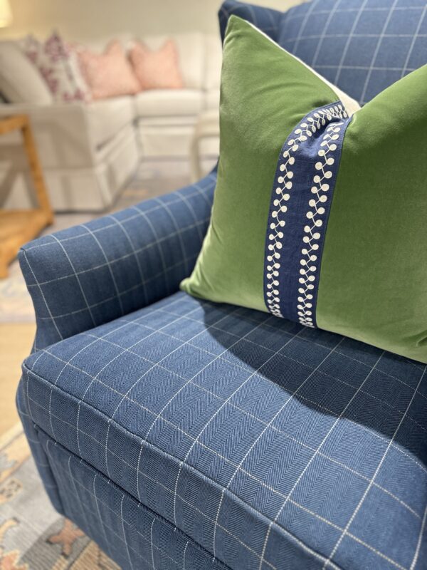 Set of (2) CR Laine Holly Swivel Glider Chairs | blue plaid fabric - Image 4