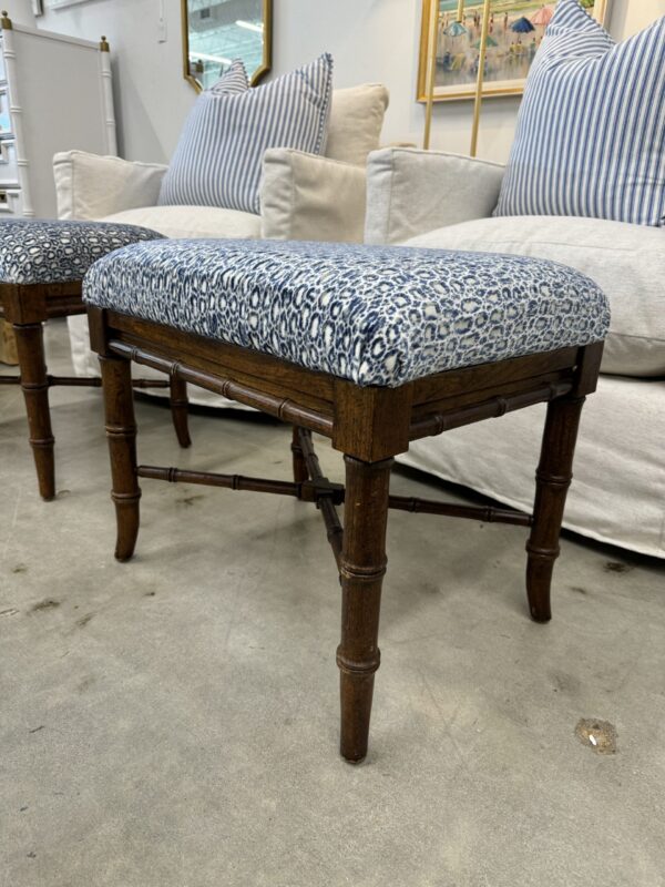 Vintage bamboo Ottomans covered in blue spotted fabric! $1200 each - Image 4