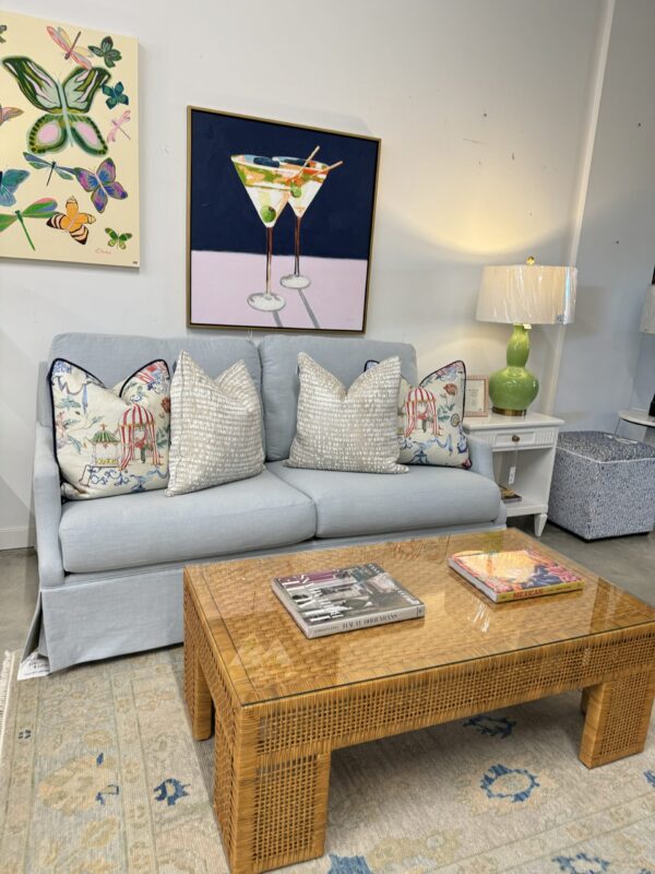 Poppy's Signature Julie 2 Over 2 Skirted Sofa | Performance Oxfordton Aqua | Studio Size - Image 2