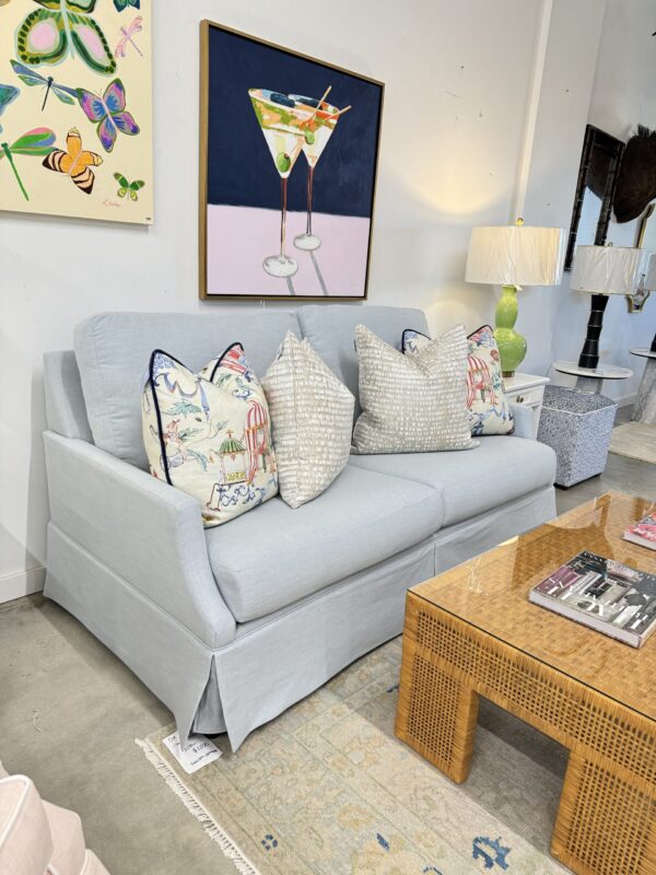 Poppy's Signature Julie 2 Over 2 Skirted Sofa | Performance Oxfordton Aqua | Studio Size