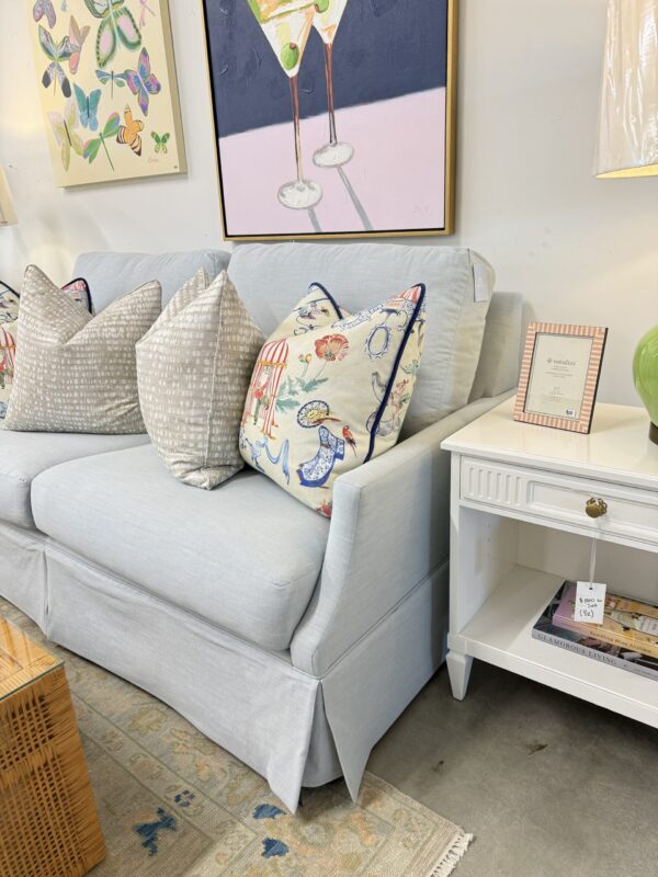 Poppy's Signature Julie 2 Over 2 Skirted Sofa | Performance Oxfordton Aqua | Studio Size - Image 3