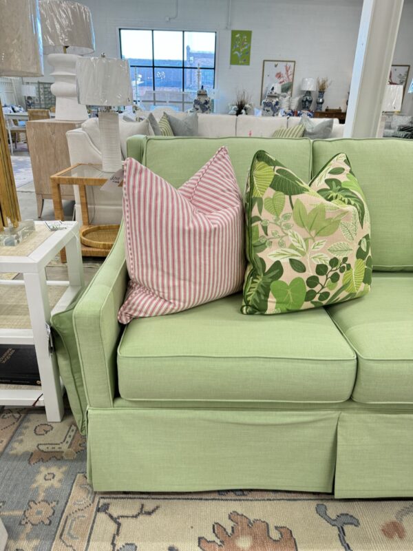 Poppy's Signature Larson 3 Over 3 Skirted Sofa | Performance Oxfordton Leaf - Image 5