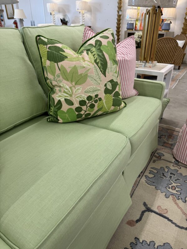 Poppy's Signature Larson 3 Over 3 Skirted Sofa | Performance Oxfordton Leaf - Image 4