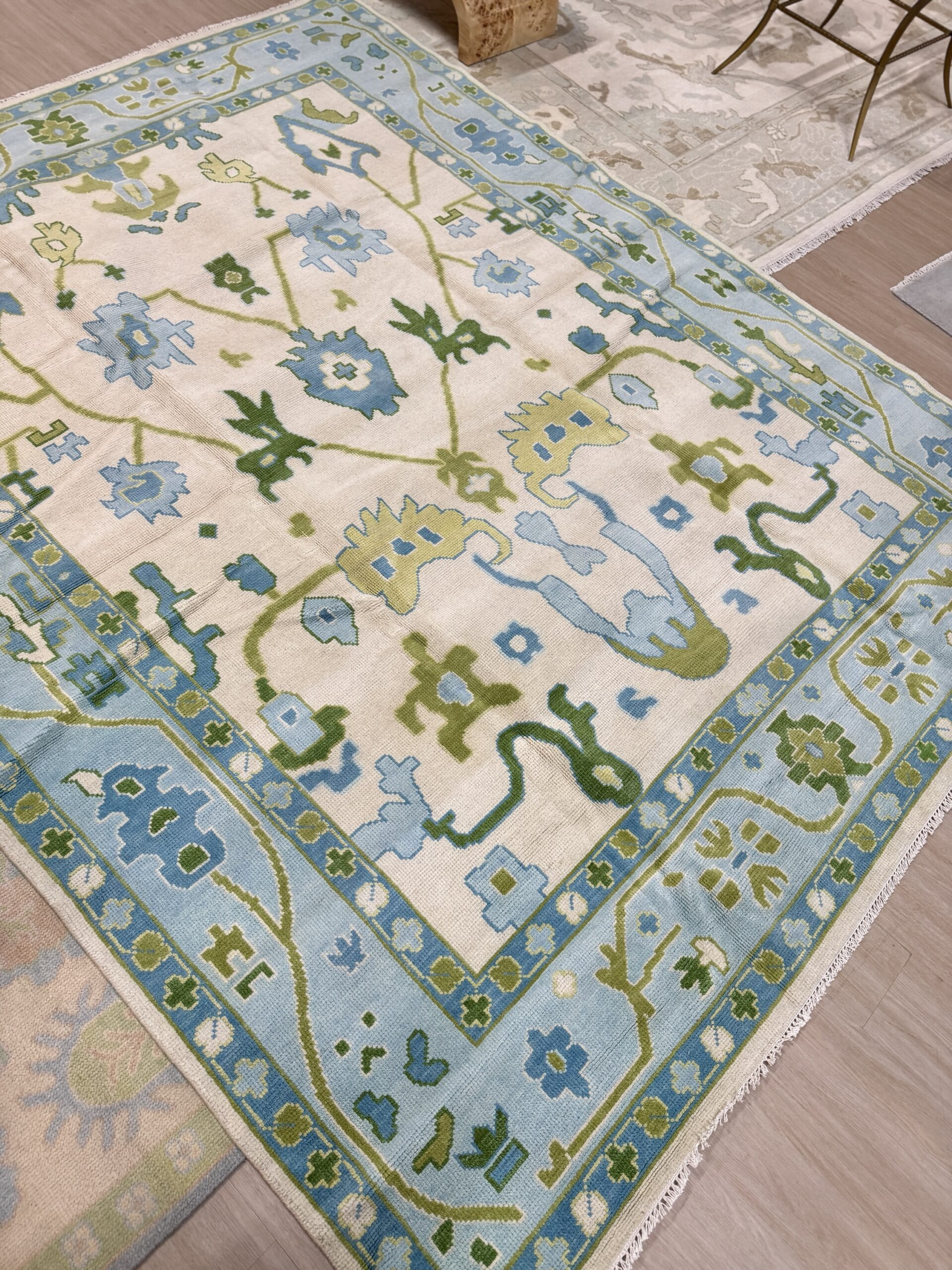 8 x 10 Handmade Turkish Oushak Rug | Blue, Green, Cream
