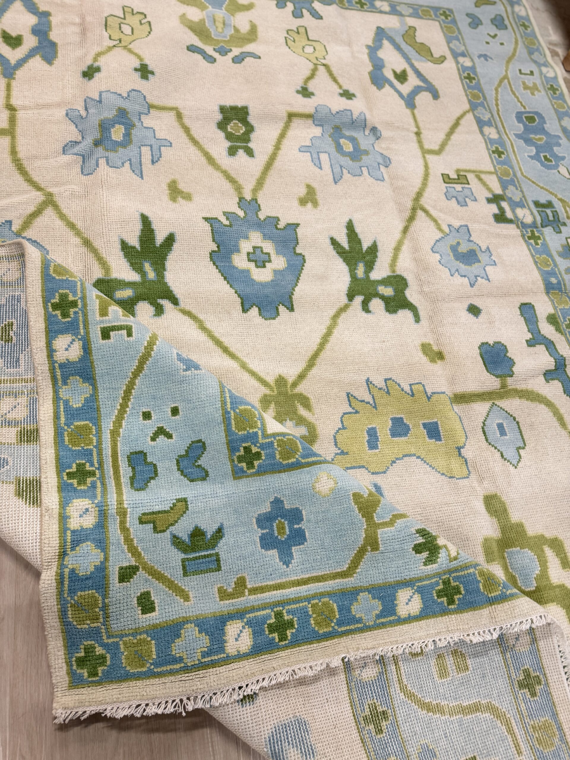 8 x 10 Handmade Turkish Oushak Rug | Blue, Green, Cream - Image 2