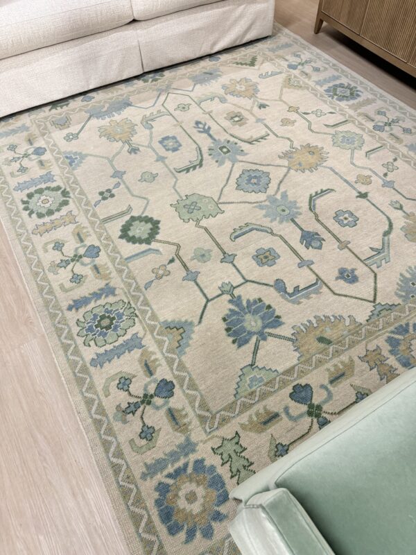 8 x 10 Handmade Turkish Oushak Rug | Blue, Green, Cream - Image 7