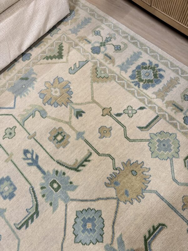 8 x 10 Handmade Turkish Oushak Rug | Blue, Green, Cream - Image 4