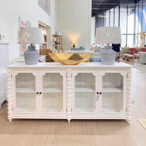 Milano 4-Door Glass Paneled Sideboard | Lightly Distressed White