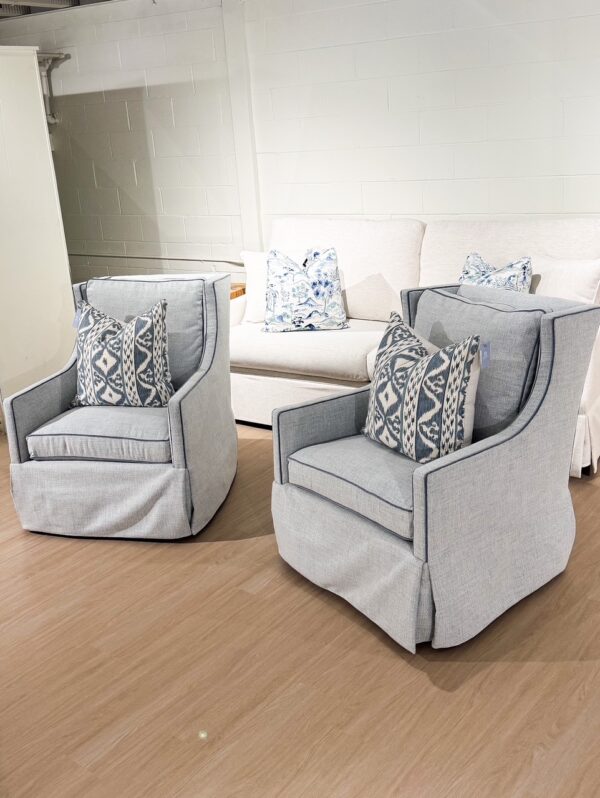 Set of (2) Lee Industries Swivel Glide Memory Down Chairs | Solstice Beach w/ McKenzie Lake Welting - Image 7