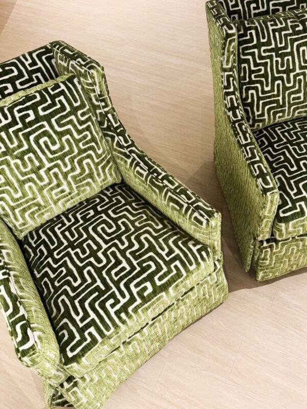 Set of (2) Massoud Greer Swivel Rock Skirted Chairs | Indio Lime