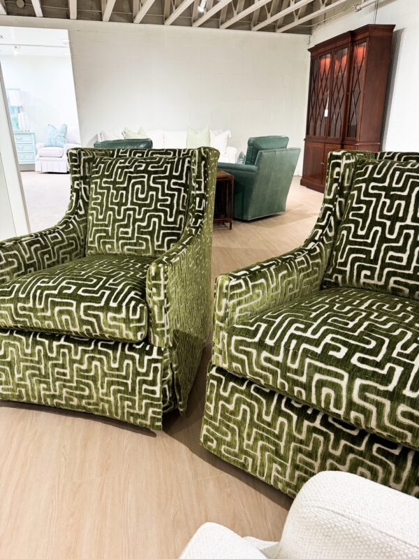 Set of (2) Massoud Greer Swivel Rock Skirted Chairs | Indio Lime - Image 3