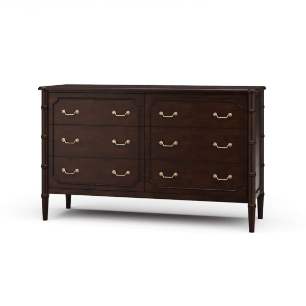 Chelsea Largish Faux Bamboo 6 Drawer Dresser | Teak Brown