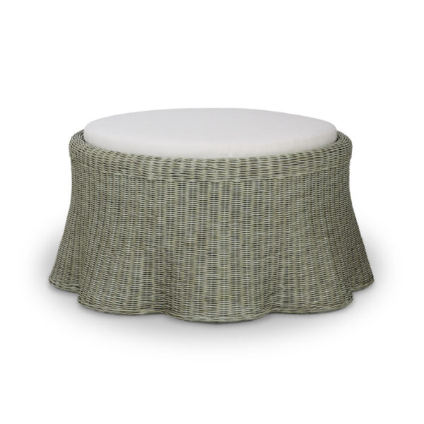 Newport Rattan Cushioned Ottoman | Vintage Fennell Green