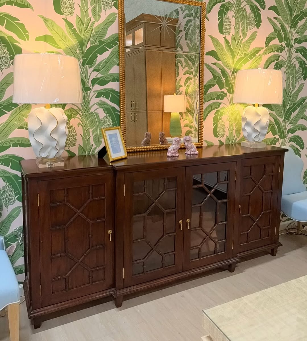 Grosvenor Glass Front & Fuax Bamboo Sideboard | brown Finish - Image 2