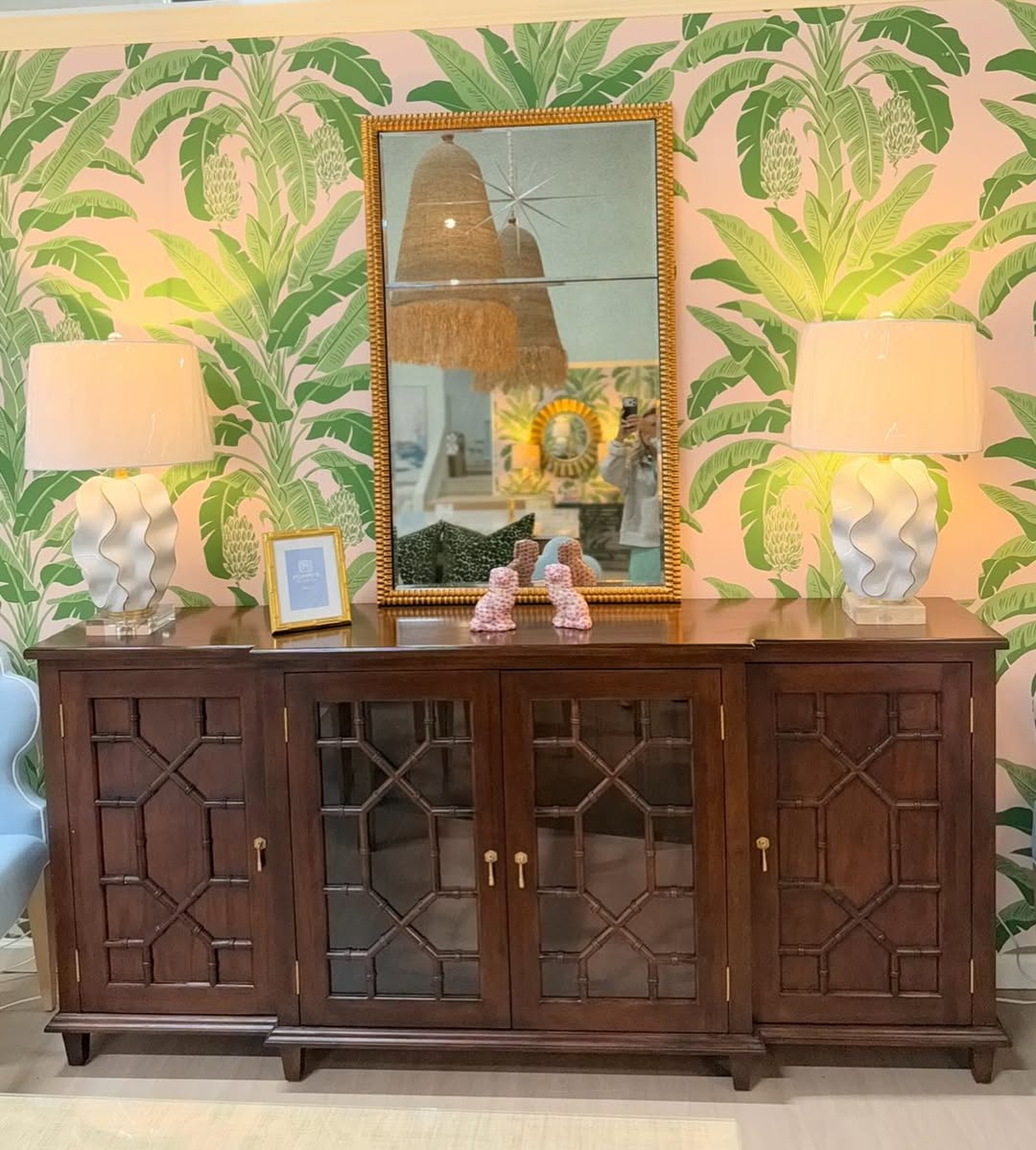 Grosvenor Glass Front & Fuax Bamboo Sideboard | brown Finish - Image 6