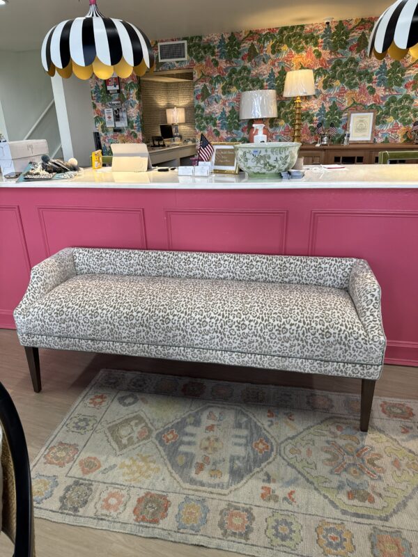 Massoud Claire Upholstered Bench | neutral cheetah w/  Giselle blue Velvet Welting - Image 8