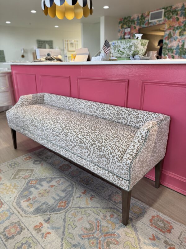 Massoud Claire Upholstered Bench | neutral cheetah w/  Giselle blue Velvet Welting - Image 2