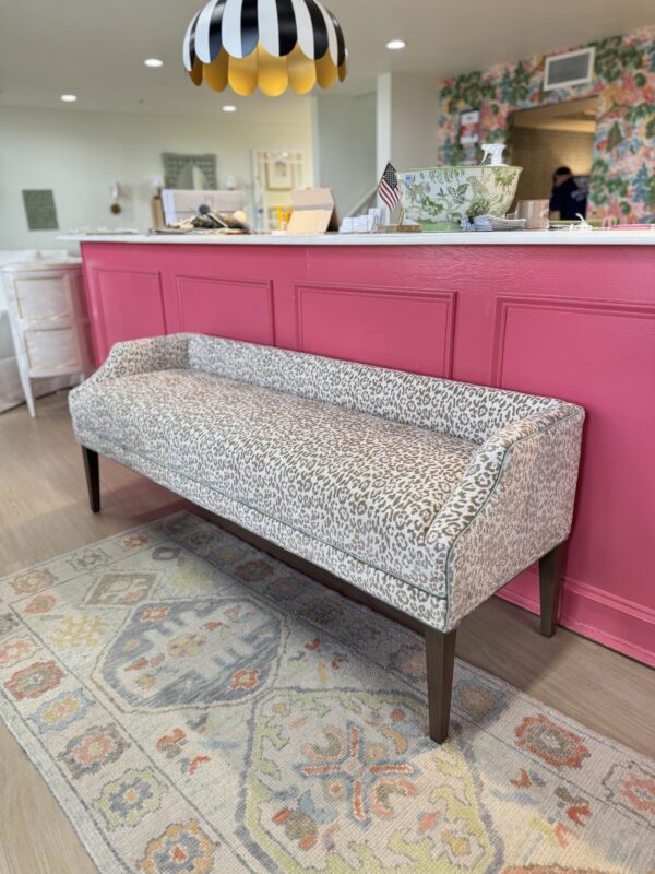 Massoud Claire Upholstered Bench | neutral cheetah w/  Giselle blue Velvet Welting