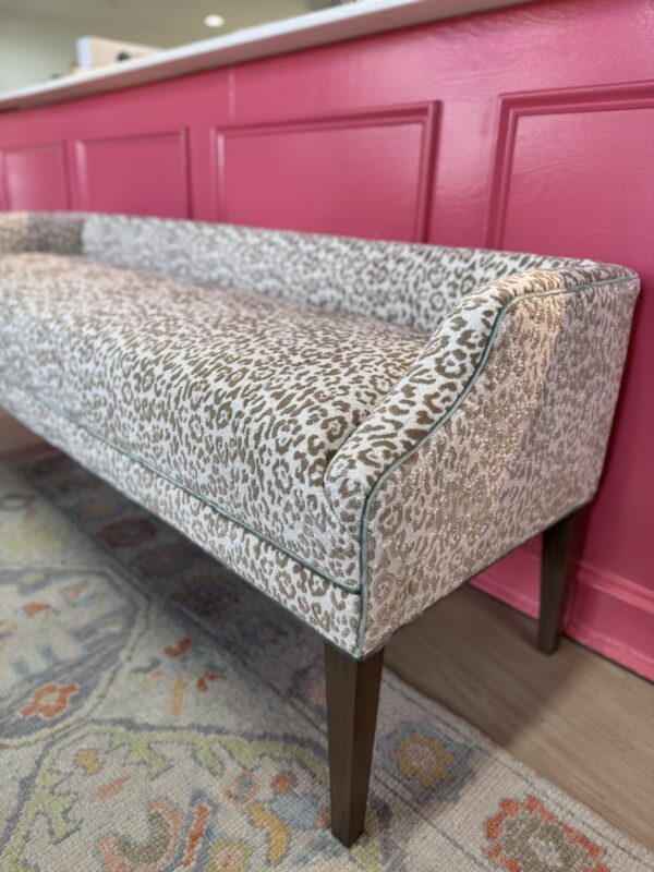 Massoud Claire Upholstered Bench | neutral cheetah w/  Giselle blue Velvet Welting - Image 6