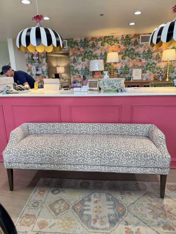 Massoud Claire Upholstered Bench | neutral cheetah w/  Giselle blue Velvet Welting - Image 7