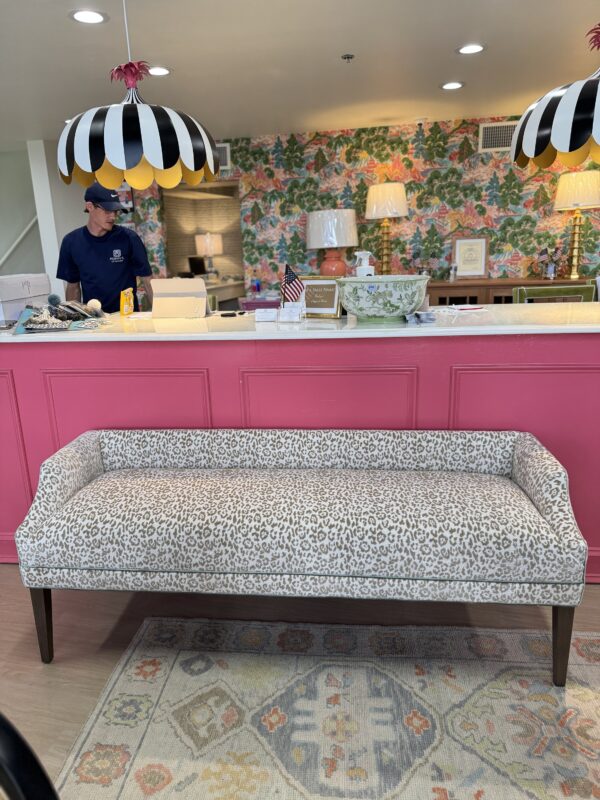 Massoud Claire Upholstered Bench | neutral cheetah w/  Giselle blue Velvet Welting - Image 3
