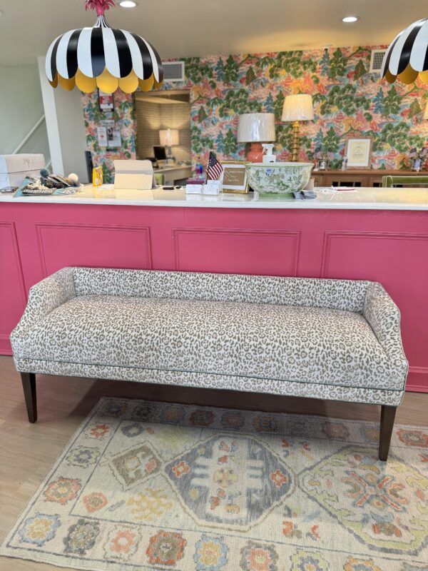 Massoud Claire Upholstered Bench | neutral cheetah w/  Giselle blue Velvet Welting - Image 4
