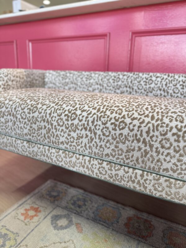 Massoud Claire Upholstered Bench | neutral cheetah w/  Giselle blue Velvet Welting - Image 5