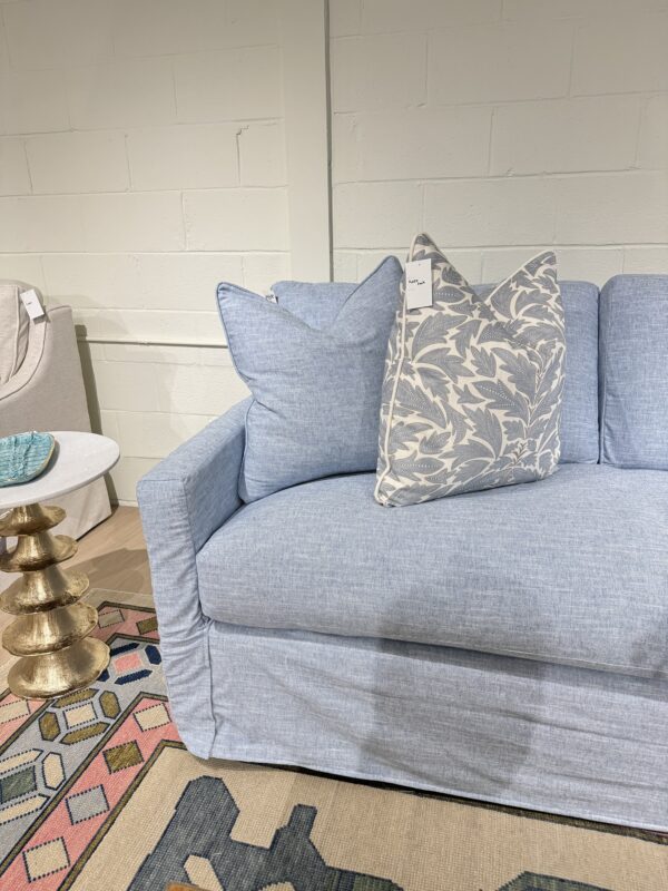 Blue slipcovered sofa with a chase lounge covered in performance fabric with down blend cushion fill - Image 8