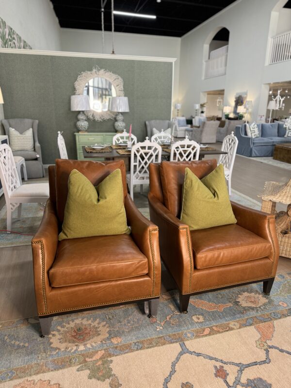 Set of Wesley hall leather chairs with brass nailheads!

$3600  each!