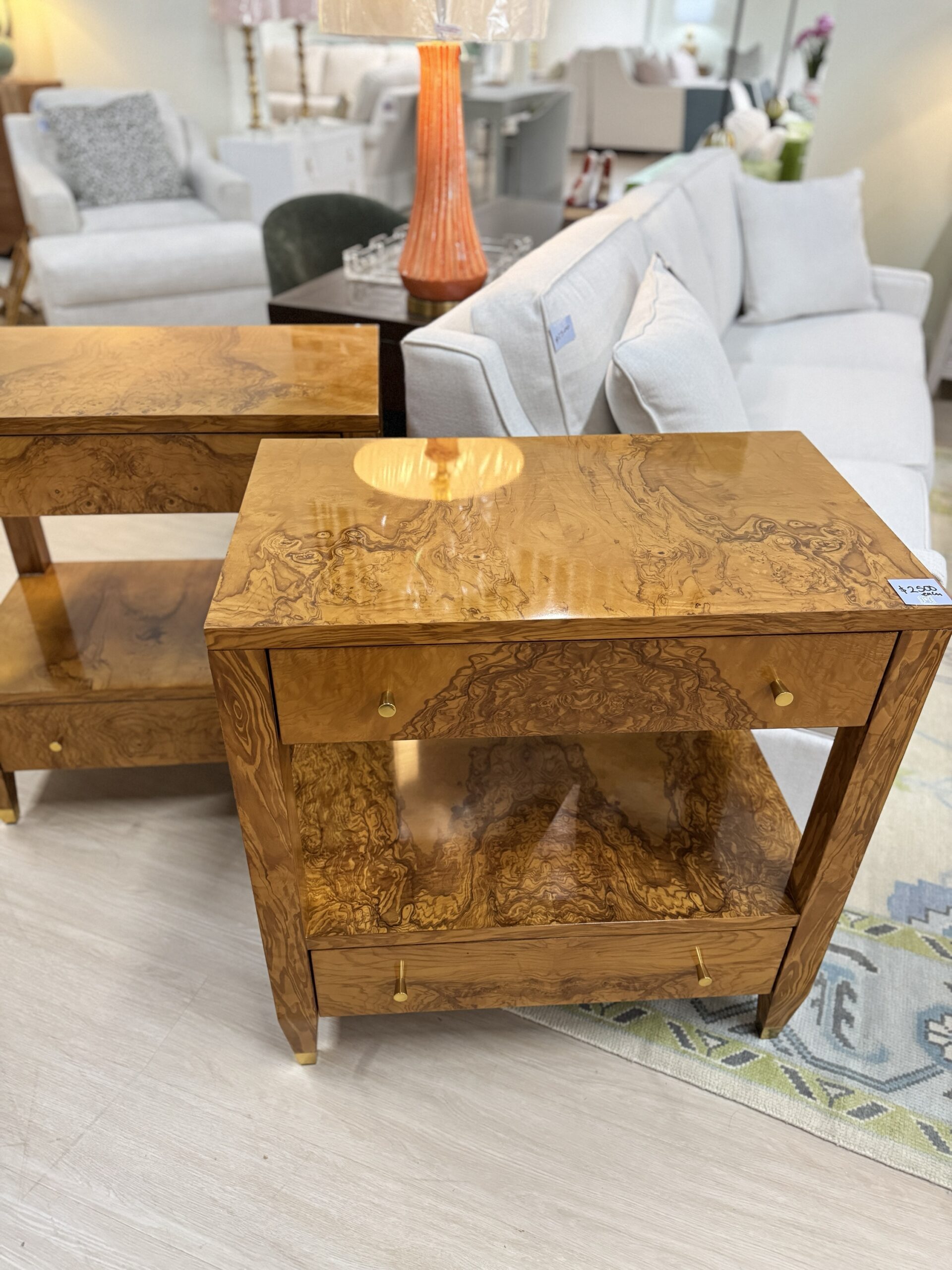 Set of (2) modern history Burlwood bedside  Tables $2,500 each - Image 2