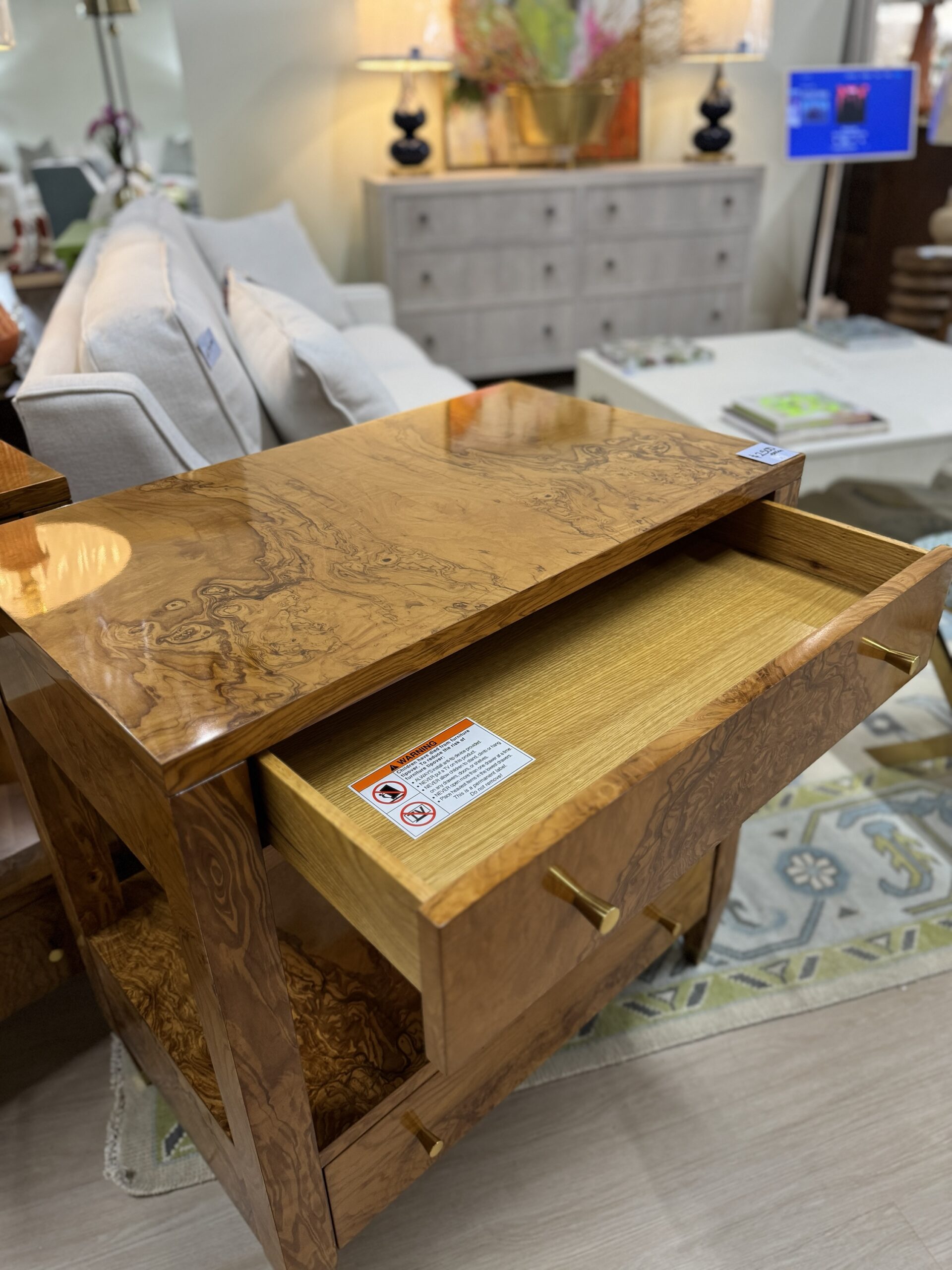 Set of (2) modern history Burlwood bedside  Tables $2,500 each - Image 3
