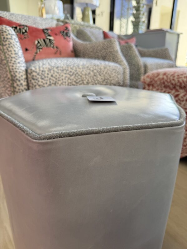 Set of (2) Genuine Leather hexagon  Ottomans | light blue - Image 2