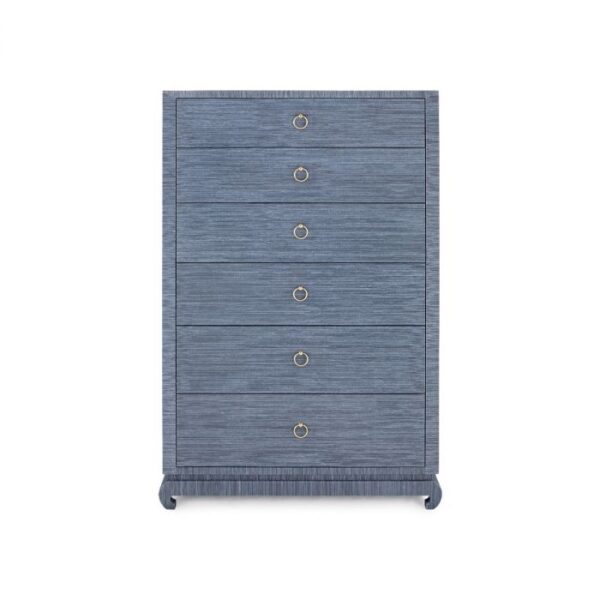 Faux Grass Cloth Ming Foot 6-Drawer Dresser | Washed Navy - Image 3