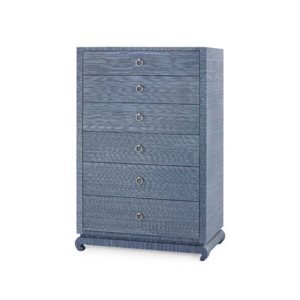 Faux Grass Cloth Ming Foot 6-Drawer Dresser | Washed Navy