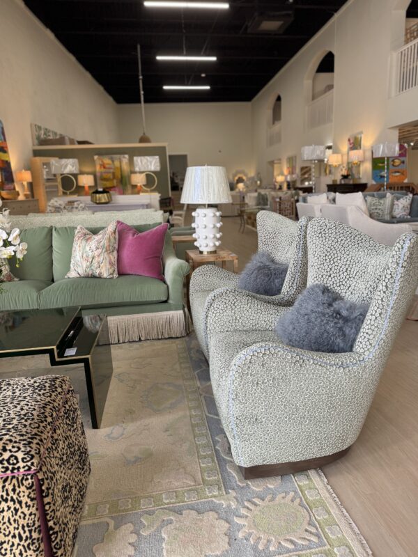 Set of 2! Hans swivel wing chair. $2950 each in fabric, ocelot sage these are cleaning code S - Image 5