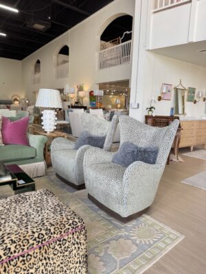 Set of 2! Hans swivel wing chair. $2950 each in fabric, ocelot sage these are cleaning code S