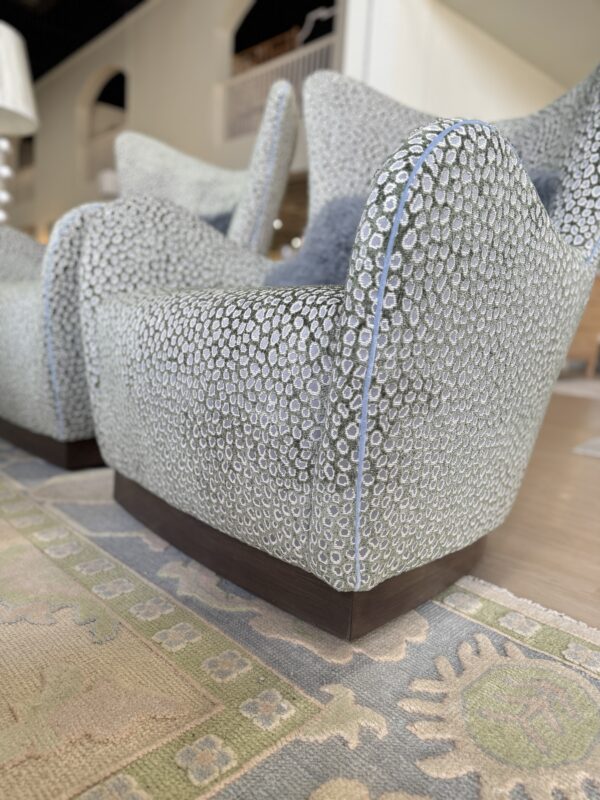Set of 2! Hans swivel wing chair. $2950 each in fabric, ocelot sage these are cleaning code S - Image 4