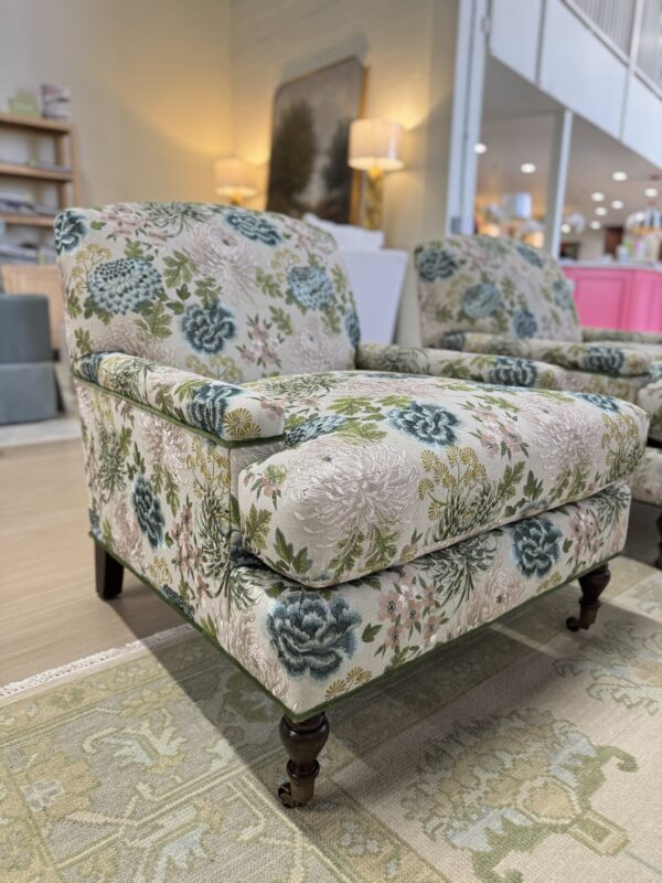 Set of two poppy stationary chairs in fabric welted in green   Velvet