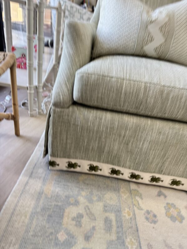 Set of (2) Madeline Skirted Chairs | Belfast Green w/ beetle Banded Skirt - Image 4