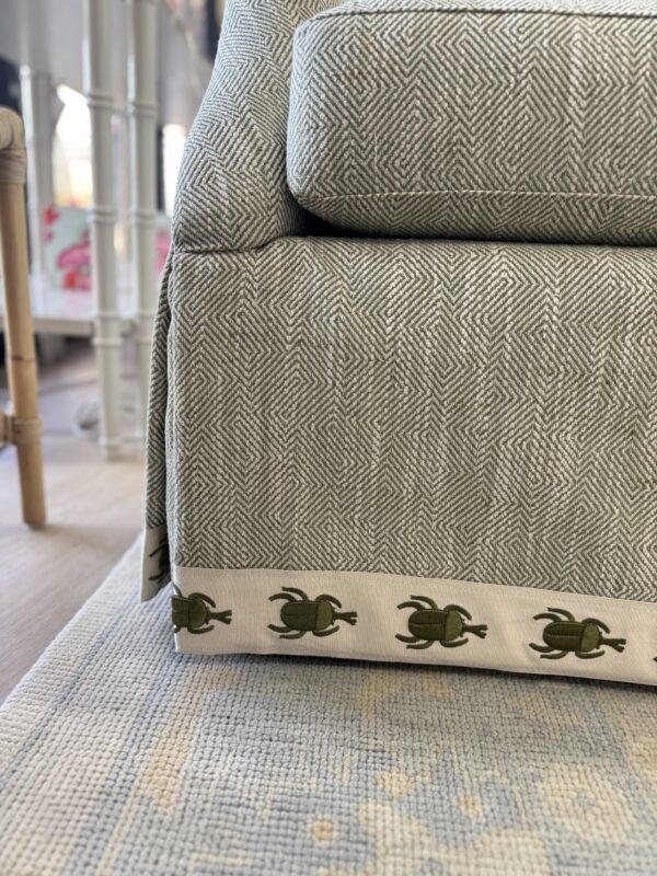 Set of (2) Madeline Skirted Chairs | Belfast Green w/ beetle Banded Skirt - Image 5