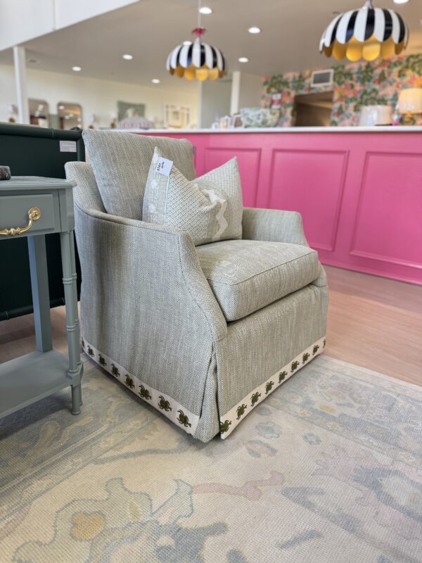 Set of (2) Madeline Skirted Chairs | Belfast Green w/ beetle Banded Skirt - Image 6