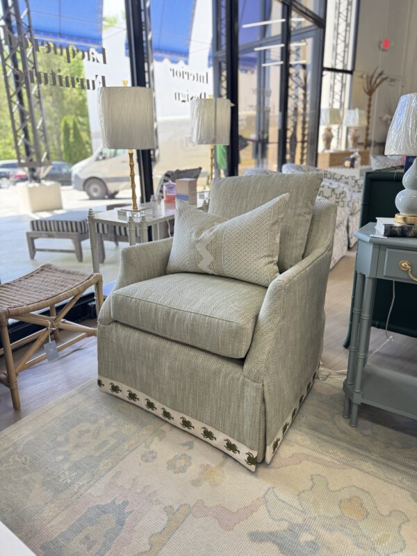 Set of (2) Madeline Skirted Chairs | Belfast Green w/ beetle Banded Skirt - Image 3