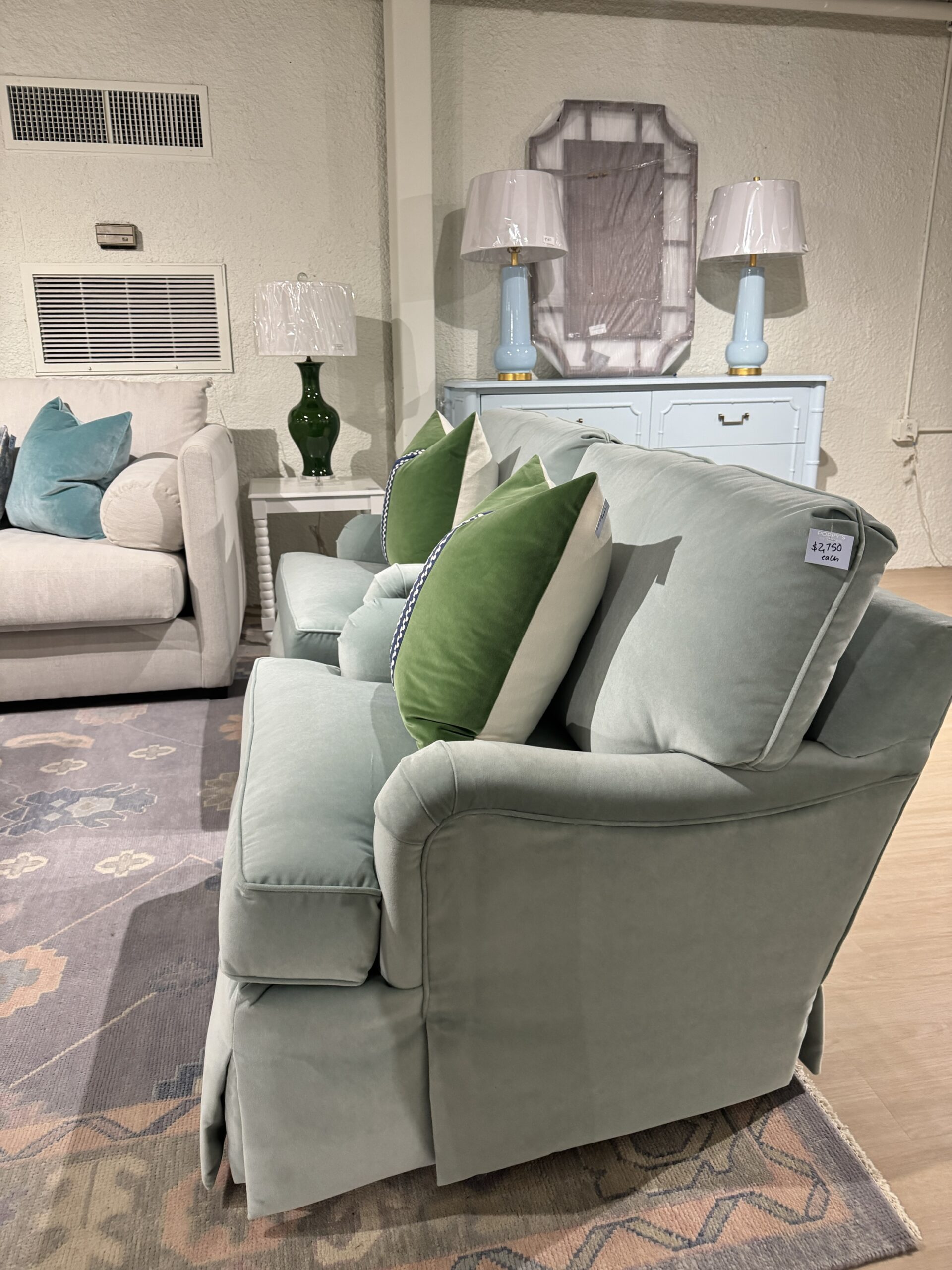 Set of (2) Massoud Emma Swivel Rock Skirted English Arm Chairs | Banks Shale Blue - Image 3