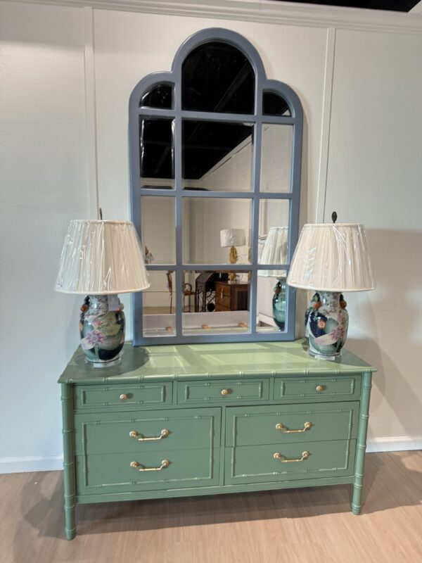Vintage  faux bamboo vintage dresser lacquered in BM green winch village - Image 6