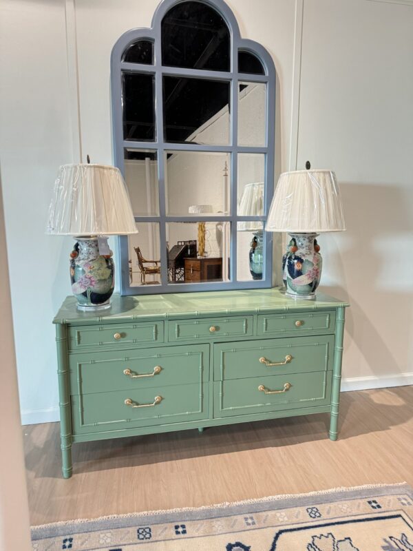 Vintage  faux bamboo vintage dresser lacquered in BM green winch village - Image 5