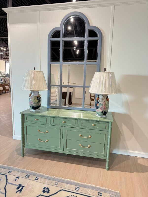 Vintage  faux bamboo vintage dresser lacquered in BM green winch village
